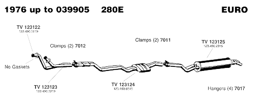 1976 thru Chassis 039905 280E Exhaust System