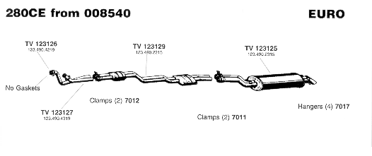 From Chassis 008540 280CE Exhaust System