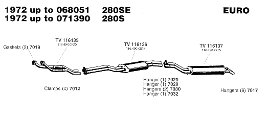 1972 280SE to Chassis 068051 and 1972 280S to Chassis 071390 Exhaust Systems