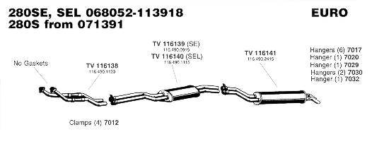 280SE and 280SE Chassis 06805-113918 and 280S From Chassis 071391 Exhaust Systems