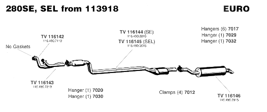 280SE and 280SEL From Chassis 113918 Exhaust System