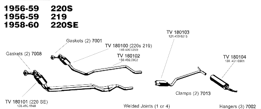 1956-59 220S and 219 Exhaust Systems