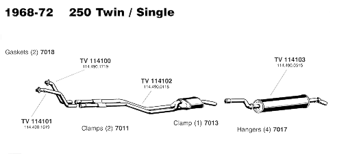 1968-72 250 Twin/single Exhaust System