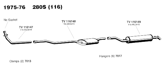 1975-76 280S (116) Exhaust System