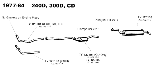 1977-84 240D, 300D, and CD Exhaust Systems