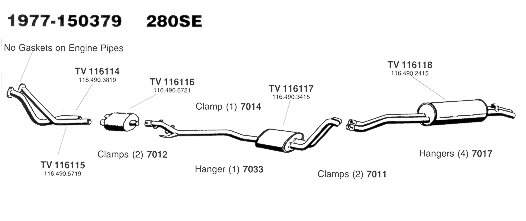 1977 to Chassis 150379 280SE Exhaust System