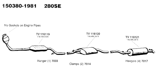 Chassis 150380 to 1981 Model Year 280SE Exhaust System